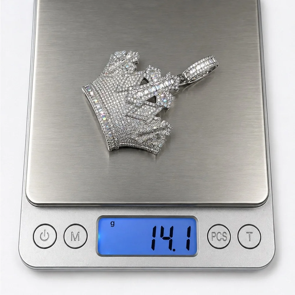 925 Sterling Silver 4.50CTW MOISSANITE Crown Cross Men’s Pendant
